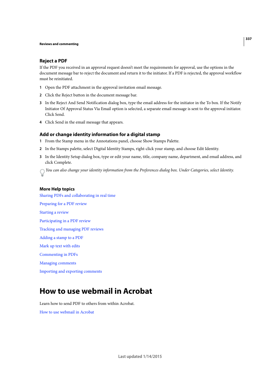 Reject a pdf, How to use webmail in acrobat | Adobe Acrobat XI User Manual | Page 344 / 590