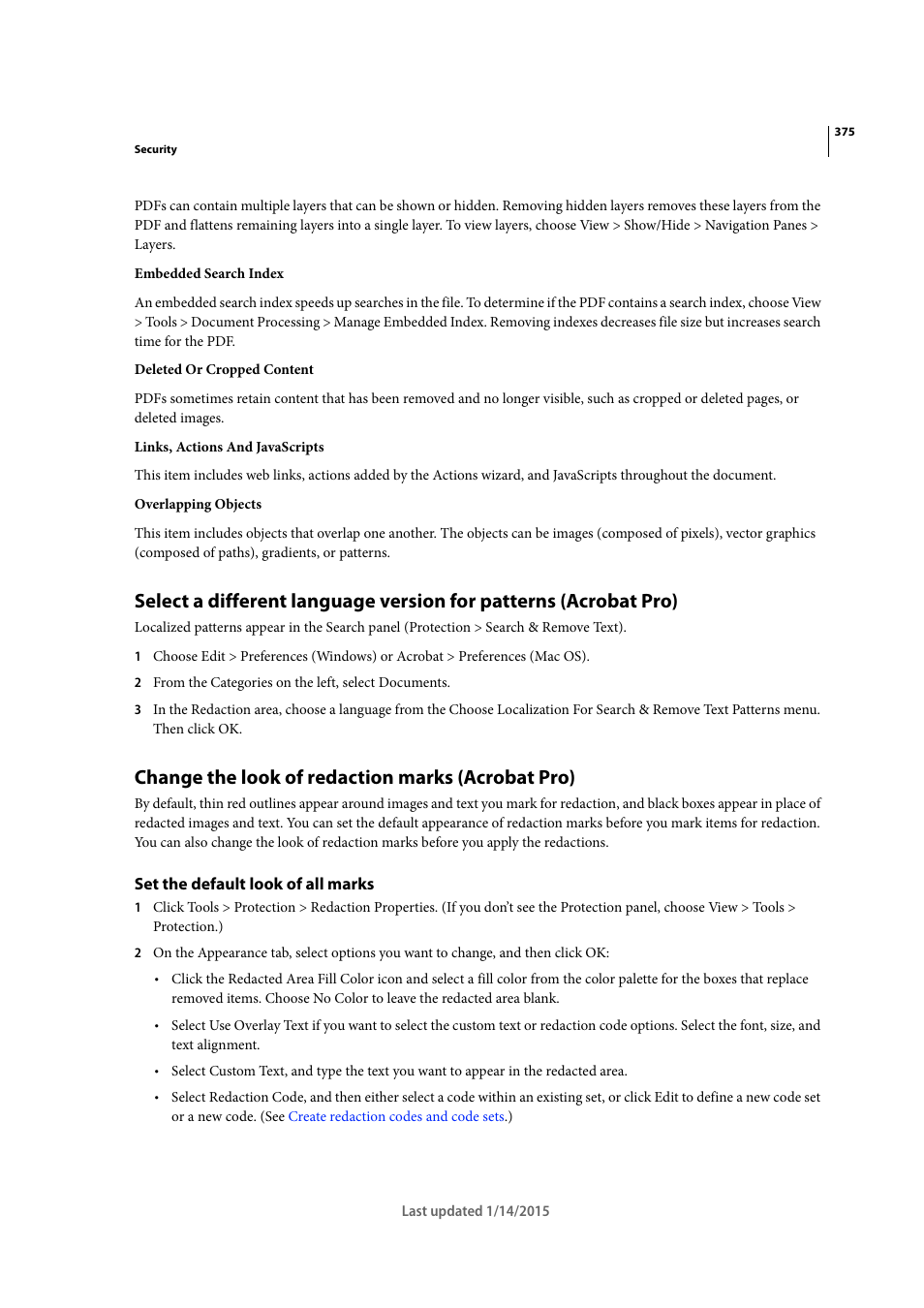 Change the look of redaction marks (acrobat pro), Set the default look of all marks, Change the look of redaction | Marks (acrobat pro) | Adobe Acrobat XI User Manual | Page 382 / 590