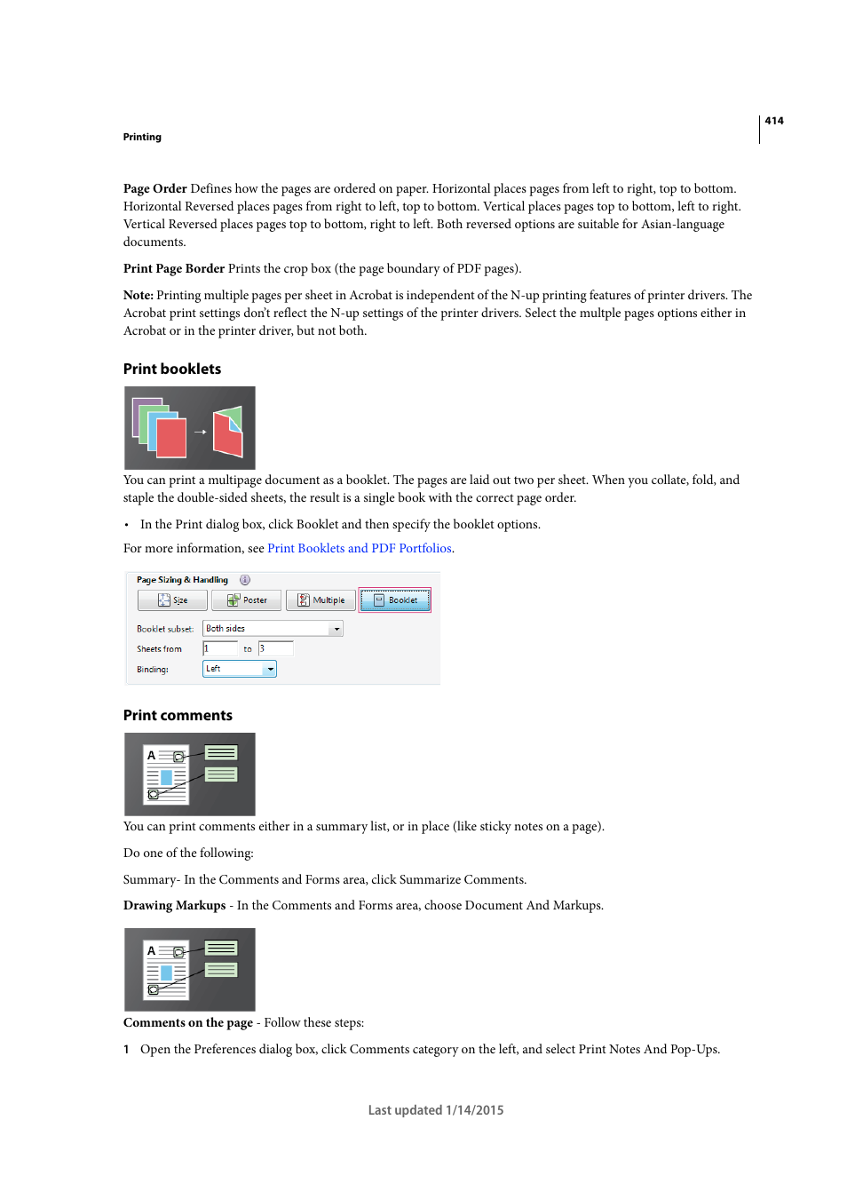 Print booklets, Print comments | Adobe Acrobat XI User Manual | Page 421 / 590