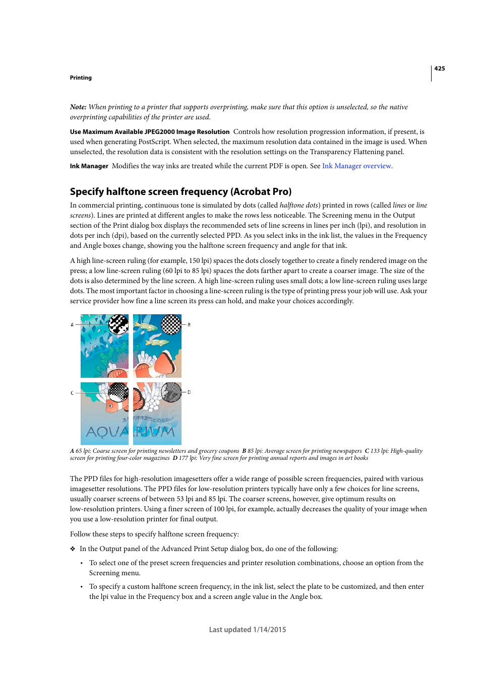 Specify halftone screen frequency (acrobat pro) | Adobe Acrobat XI User Manual | Page 432 / 590