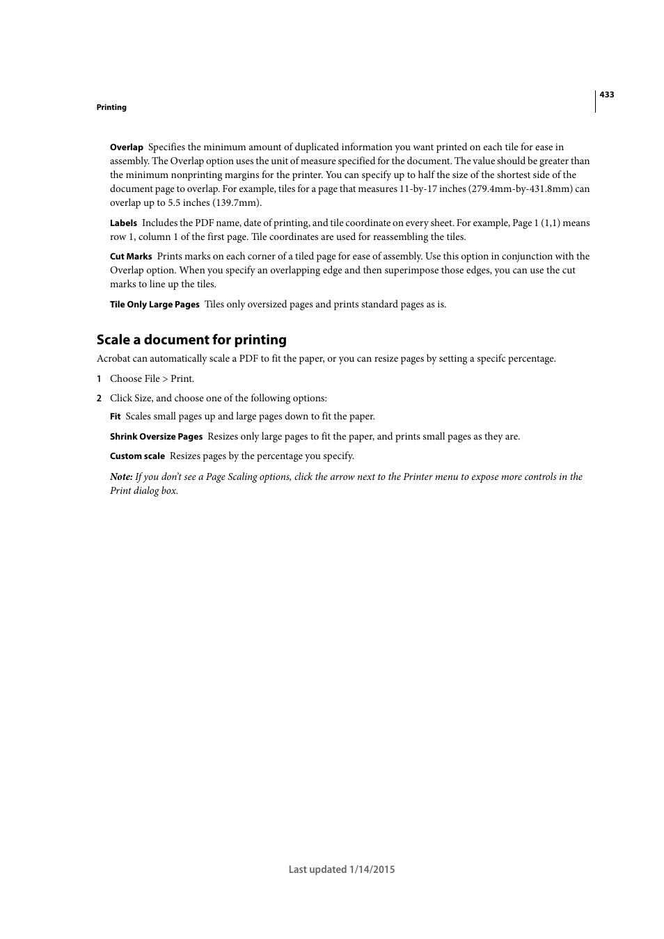 Scale a document for printing | Adobe Acrobat XI User Manual | Page 440 / 590