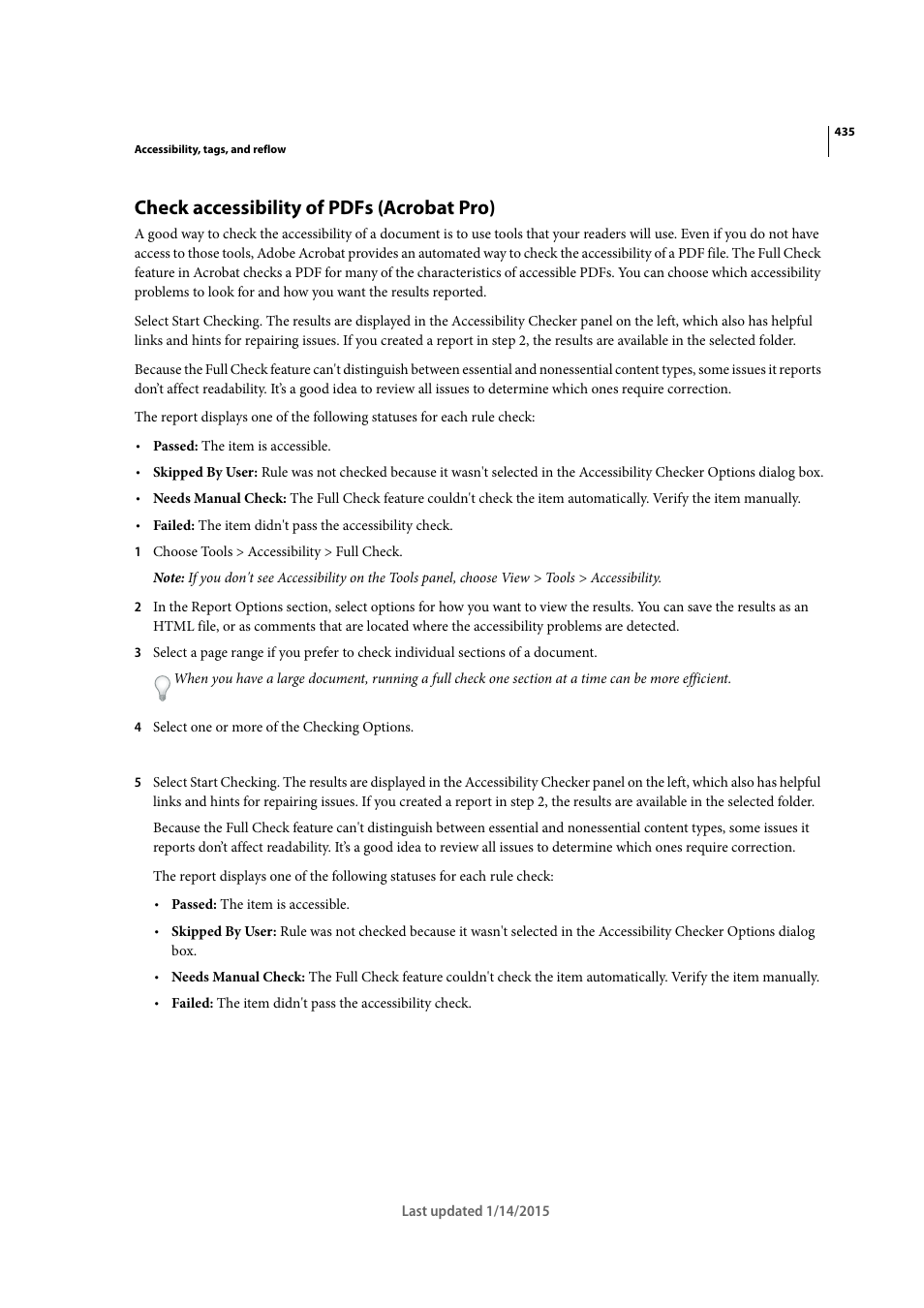Check accessibility of pdfs (acrobat pro) | Adobe Acrobat XI User Manual | Page 442 / 590