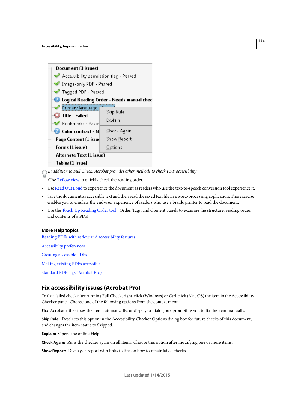 Fix accessibility issues (acrobat pro) | Adobe Acrobat XI User Manual | Page 443 / 590