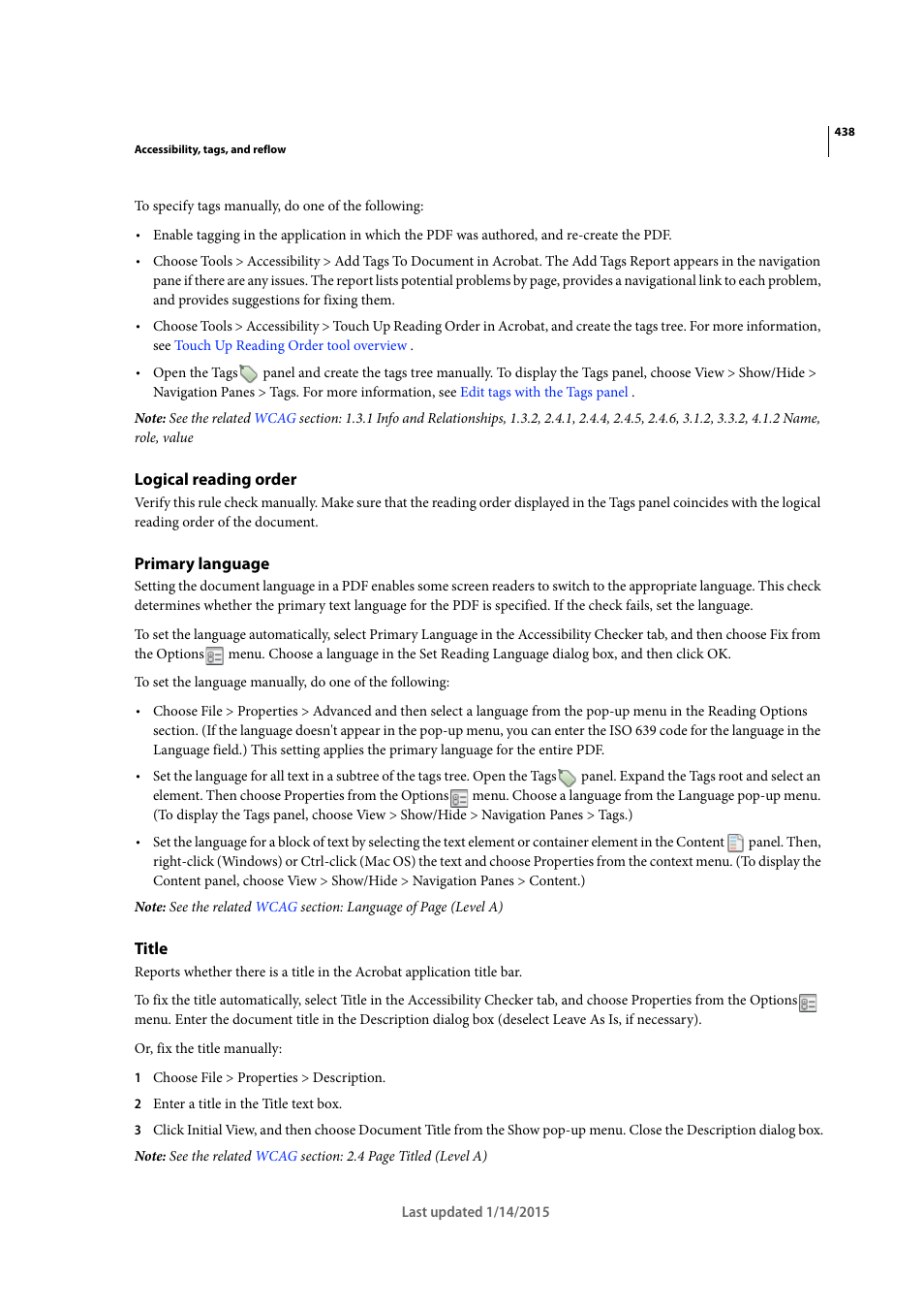 Logical reading order, Primary language, Title | Adobe Acrobat XI User Manual | Page 445 / 590