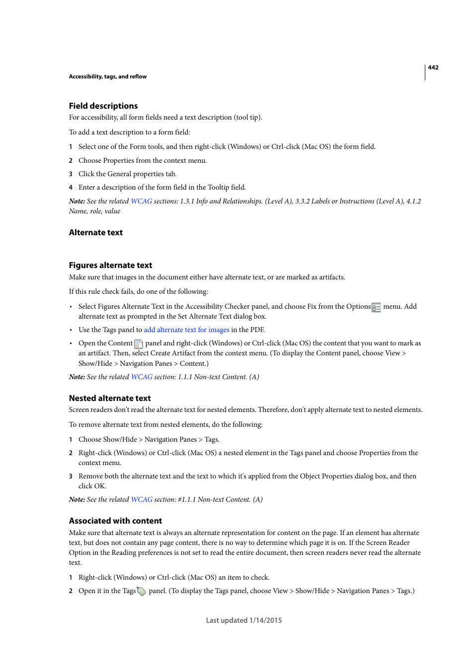 Field descriptions, Alternate text, Figures alternate text | Nested alternate text, Associated with content | Adobe Acrobat XI User Manual | Page 449 / 590