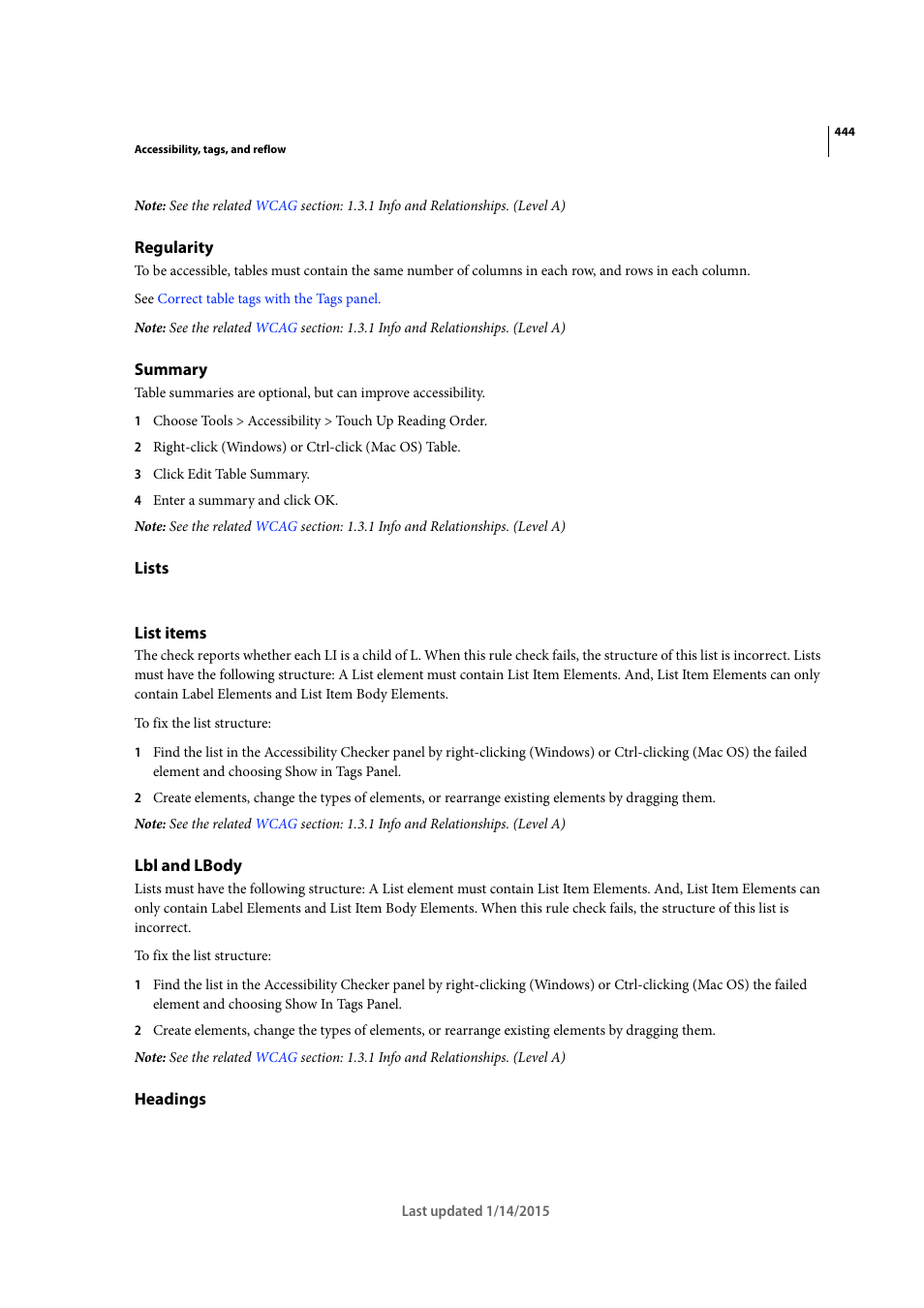Regularity, Summary, Lists | List items, Lbl and lbody, Headings | Adobe Acrobat XI User Manual | Page 451 / 590