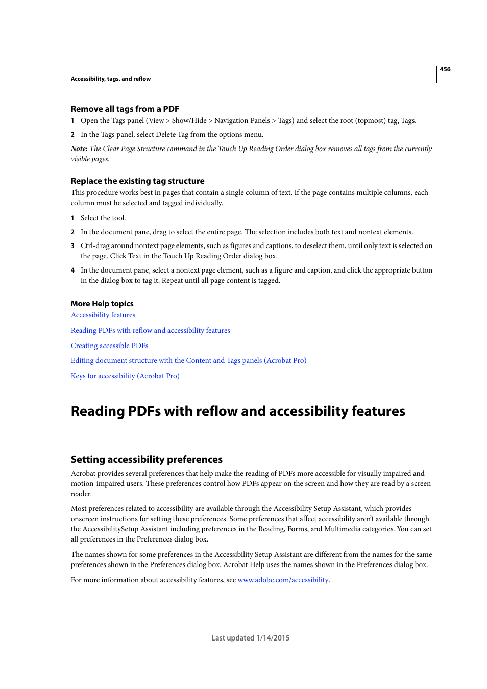 Remove all tags from a pdf, Replace the existing tag structure, Setting accessibility preferences | Adobe Acrobat XI User Manual | Page 463 / 590