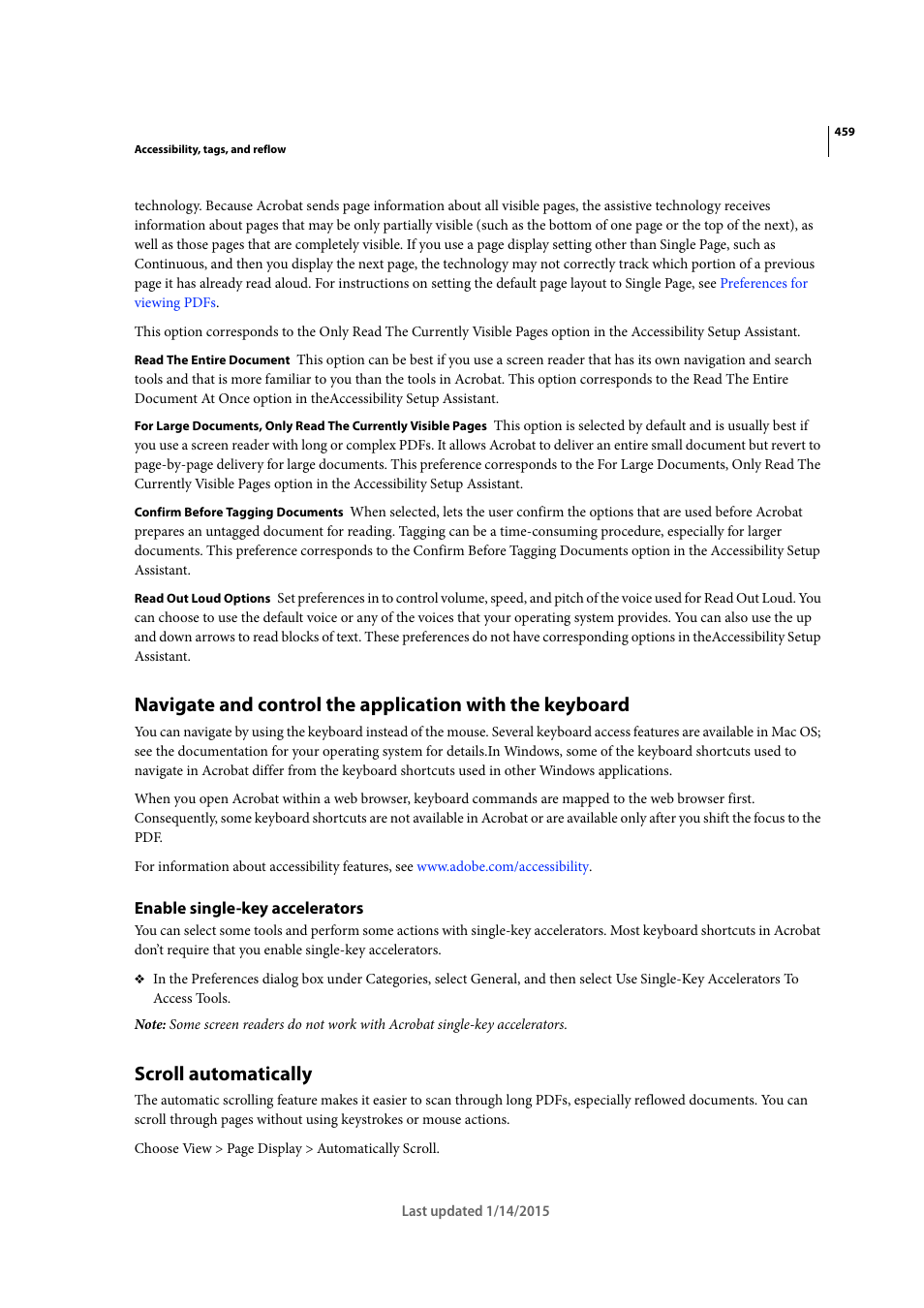 Enable single-key accelerators, Scroll automatically | Adobe Acrobat XI User Manual | Page 466 / 590