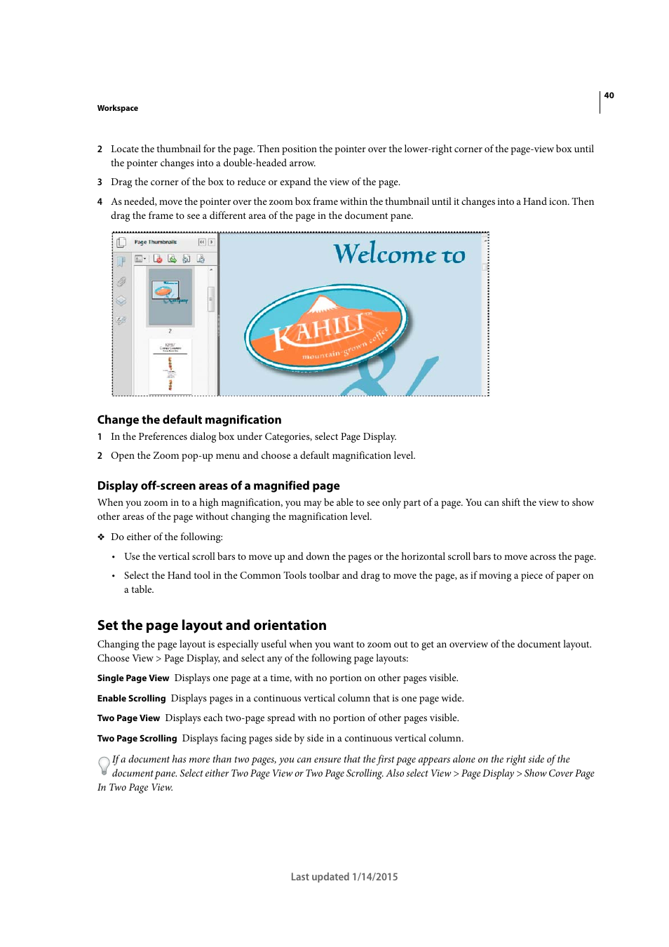 Change the default magnification, Set the page layout and orientation | Adobe Acrobat XI User Manual | Page 47 / 590