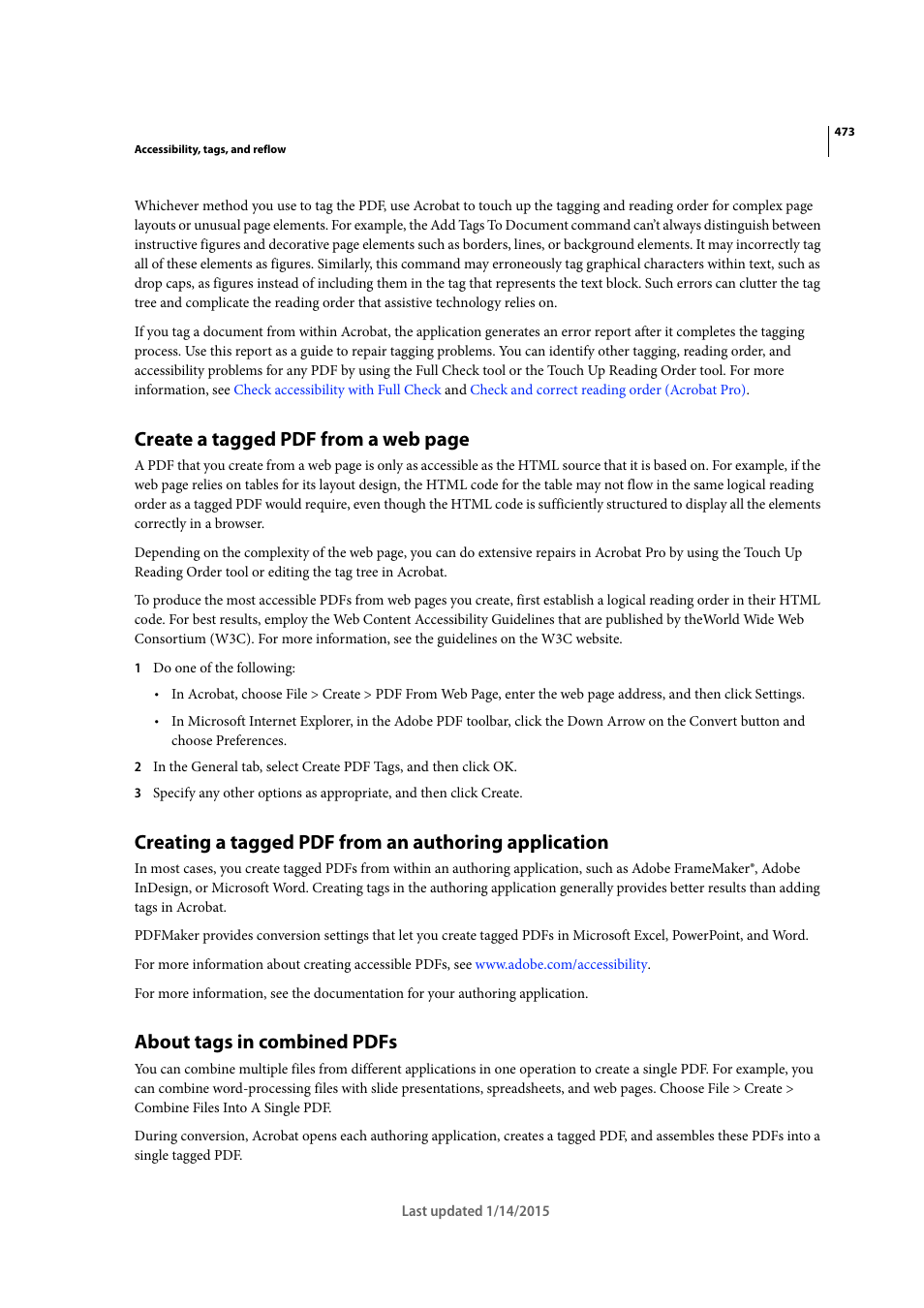 About tags in combined pdfs, Create a tagged pdf from a web page | Adobe Acrobat XI User Manual | Page 480 / 590