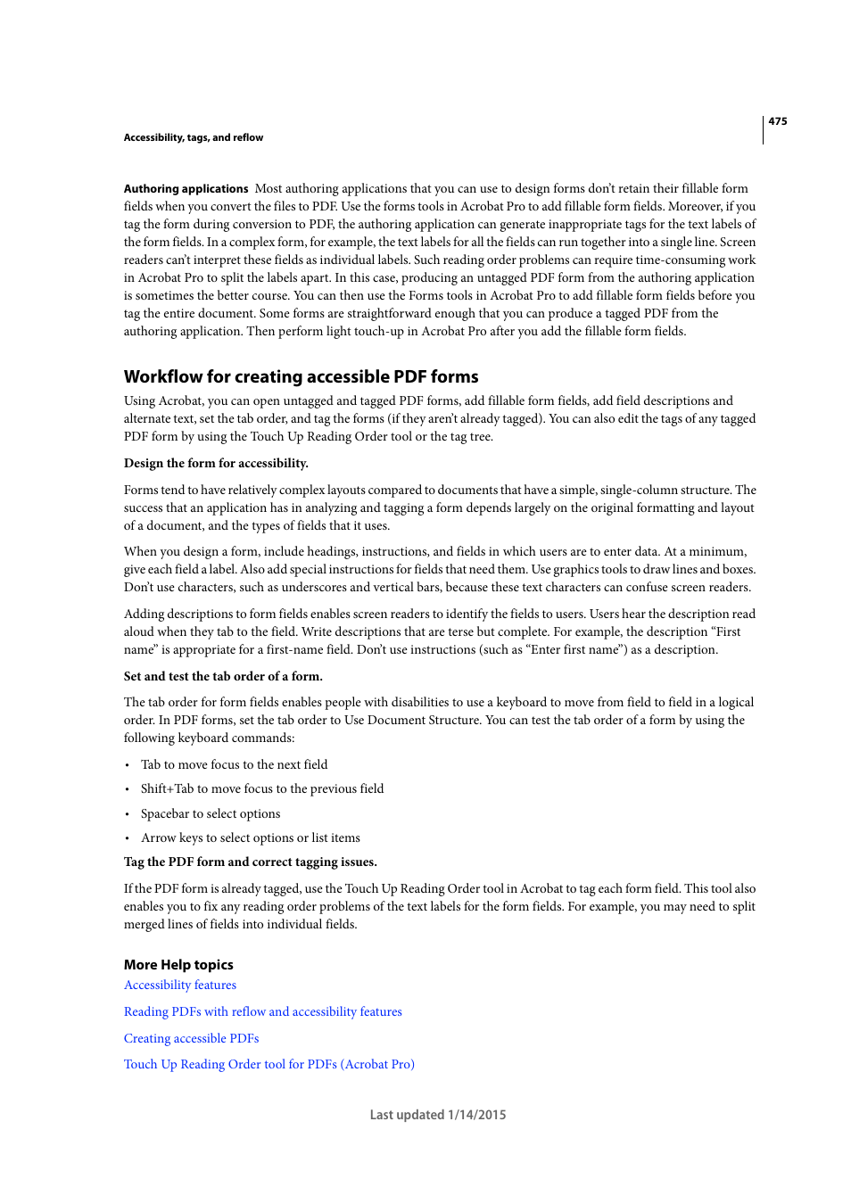 Workflow for creating accessible pdf forms | Adobe Acrobat XI User Manual | Page 482 / 590
