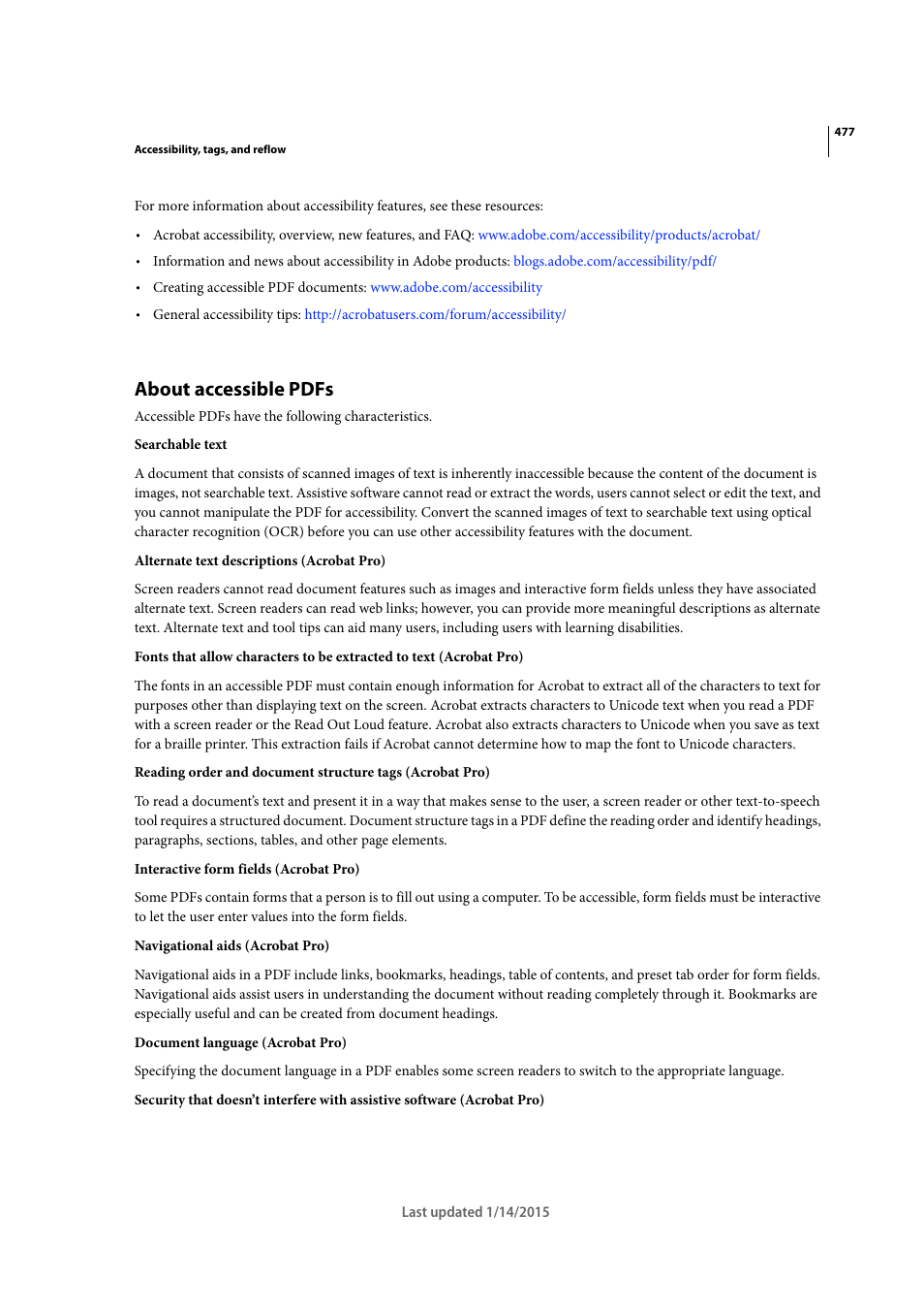 About accessible pdfs | Adobe Acrobat XI User Manual | Page 484 / 590