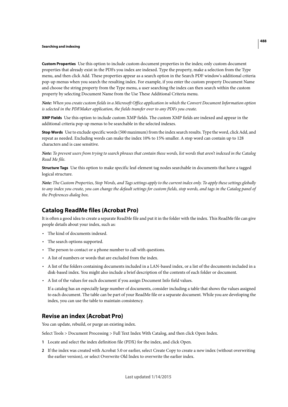 Catalog readme files (acrobat pro), Revise an index (acrobat pro) | Adobe Acrobat XI User Manual | Page 495 / 590