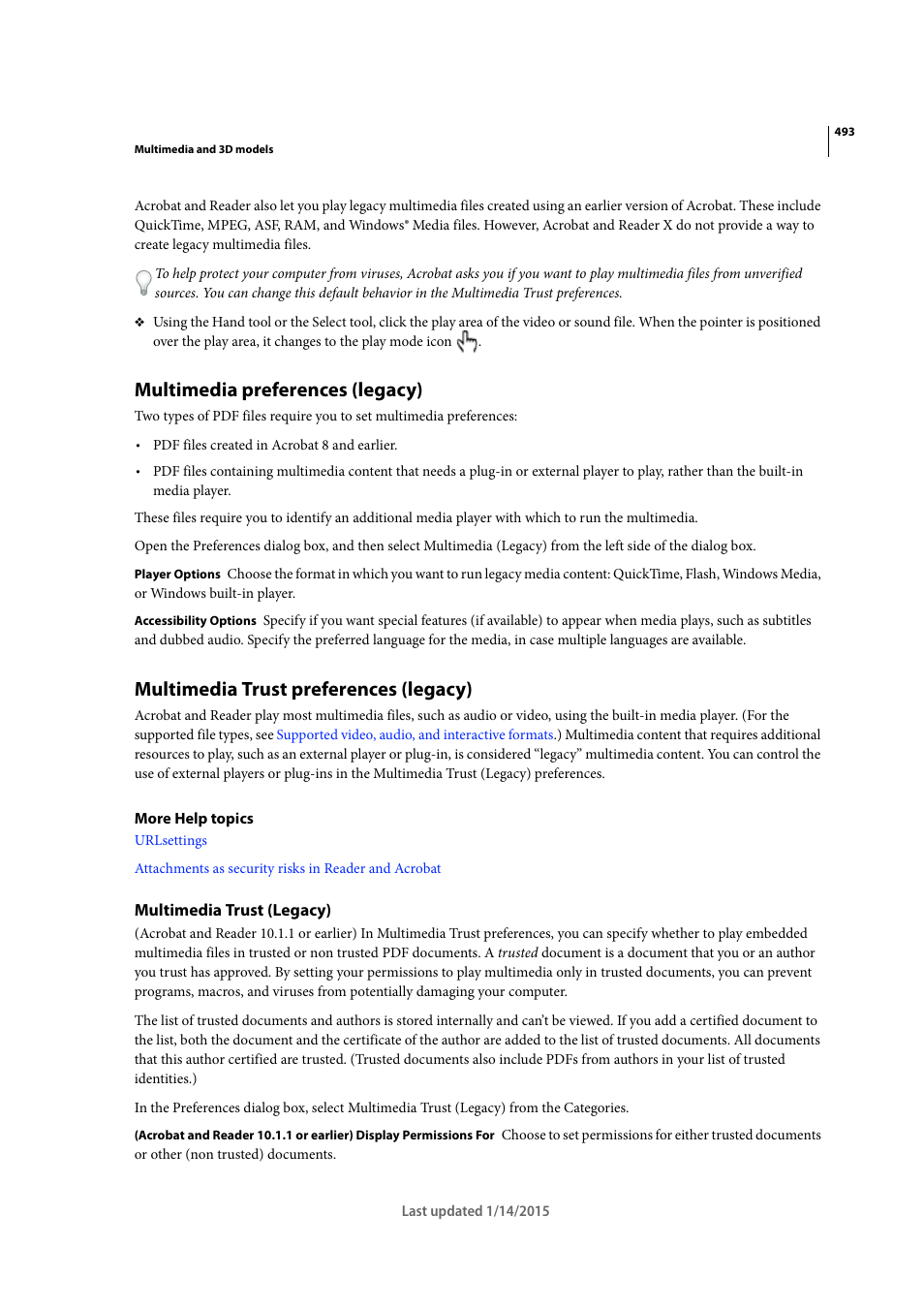 Multimedia preferences (legacy), Multimedia trust preferences (legacy), Multimedia trust (legacy) | Adobe Acrobat XI User Manual | Page 500 / 590