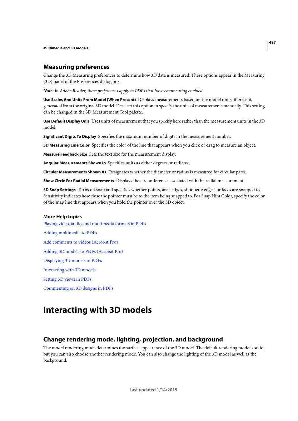 Measuring preferences, Interacting with 3d models | Adobe Acrobat XI User Manual | Page 504 / 590