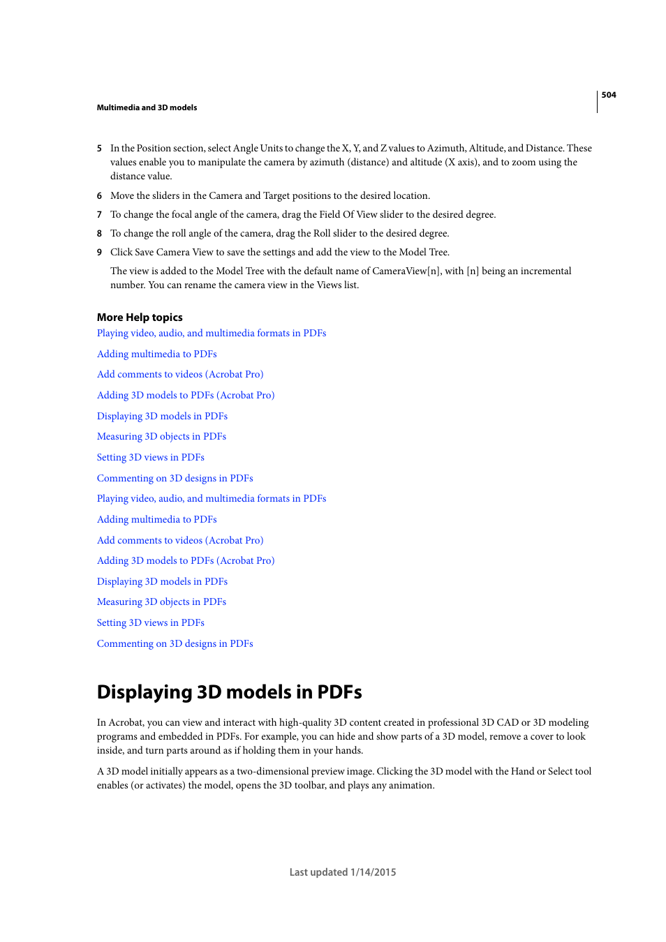 Displaying 3d models in pdfs | Adobe Acrobat XI User Manual | Page 511 / 590