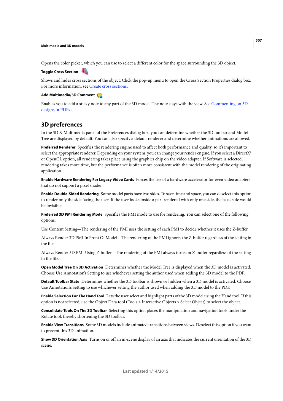 3d preferences | Adobe Acrobat XI User Manual | Page 514 / 590