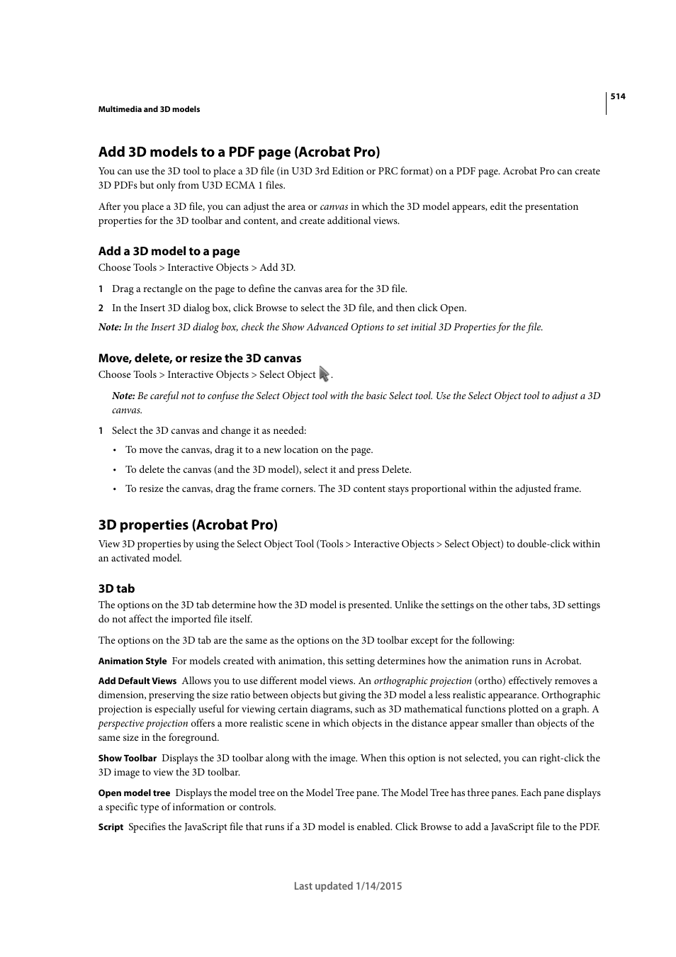 Move, delete, or resize the 3d canvas, 3d properties (acrobat pro), 3d tab | Add 3d models to a pdf page (acrobat pro) | Adobe Acrobat XI User Manual | Page 521 / 590