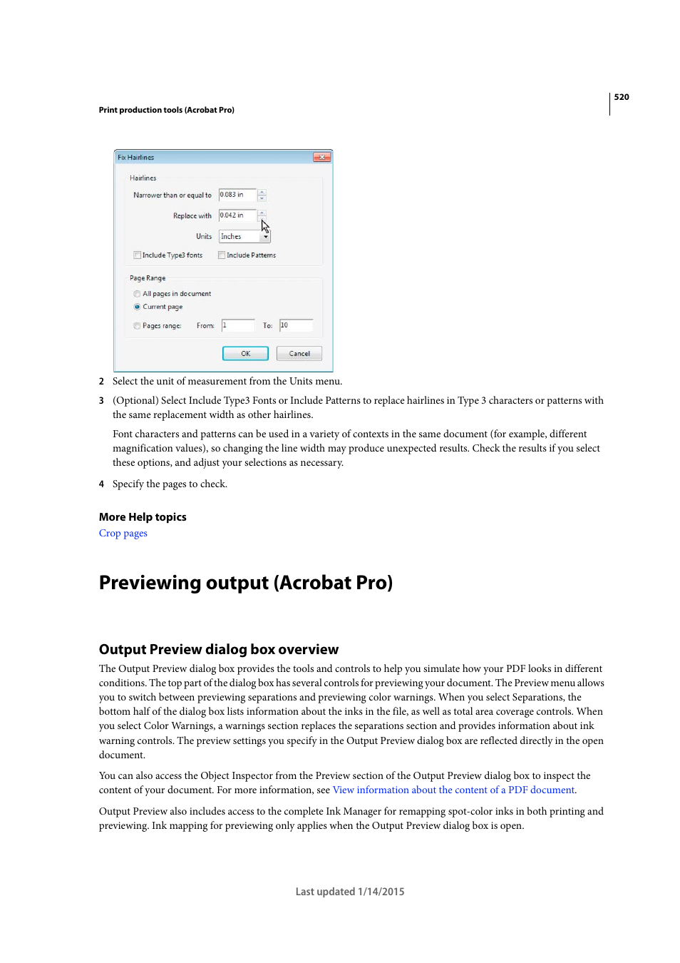 Previewing output (acrobat pro), Output preview dialog box overview | Adobe Acrobat XI User Manual | Page 527 / 590