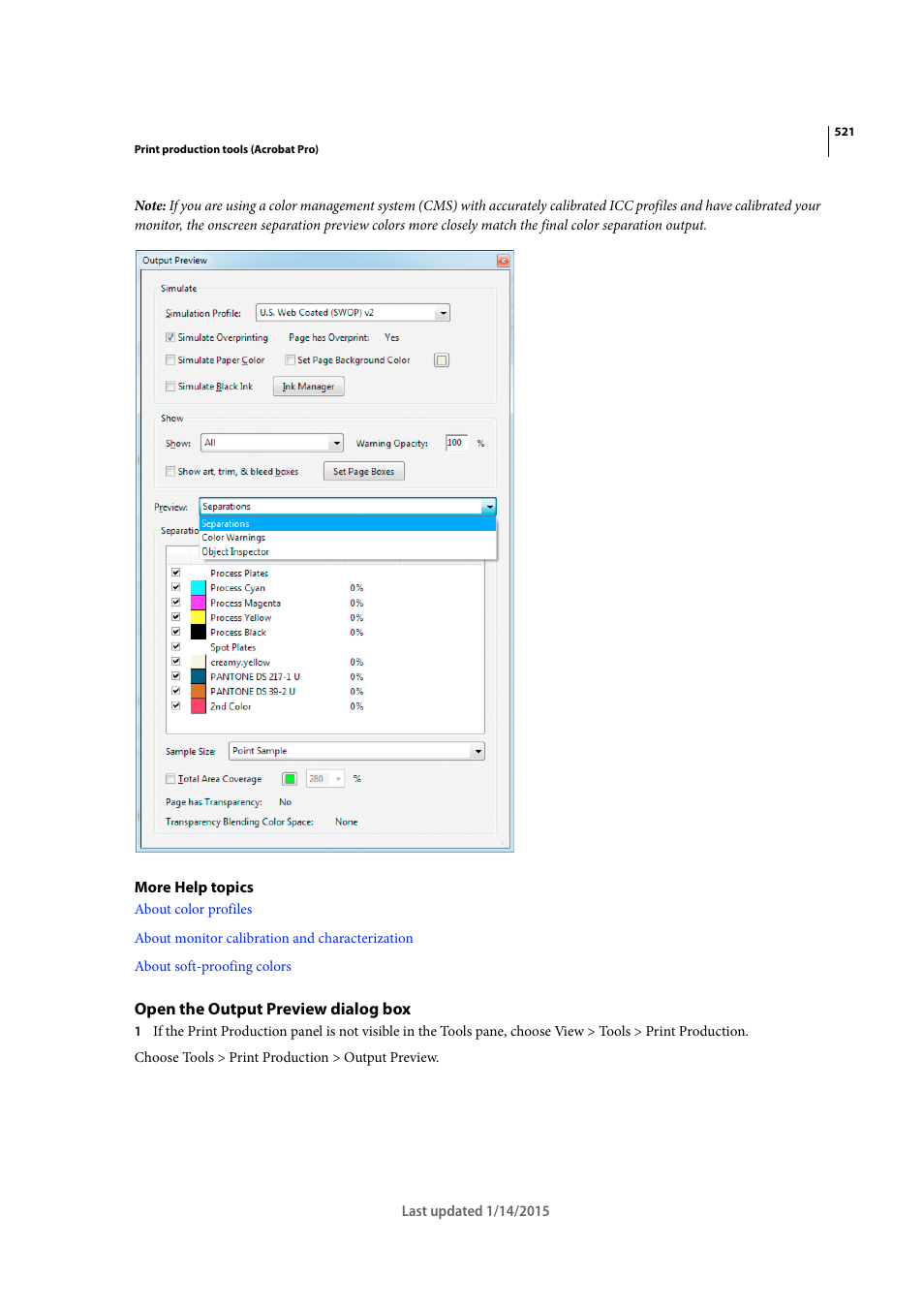 Open the output preview dialog box | Adobe Acrobat XI User Manual | Page 528 / 590