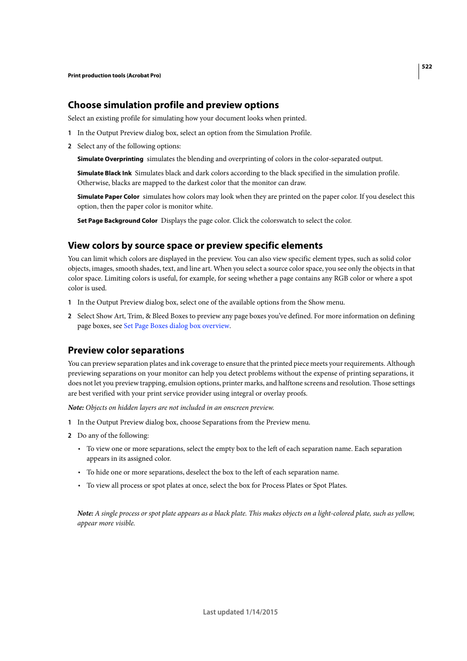 Choose simulation profile and preview options, Preview color separations | Adobe Acrobat XI User Manual | Page 529 / 590