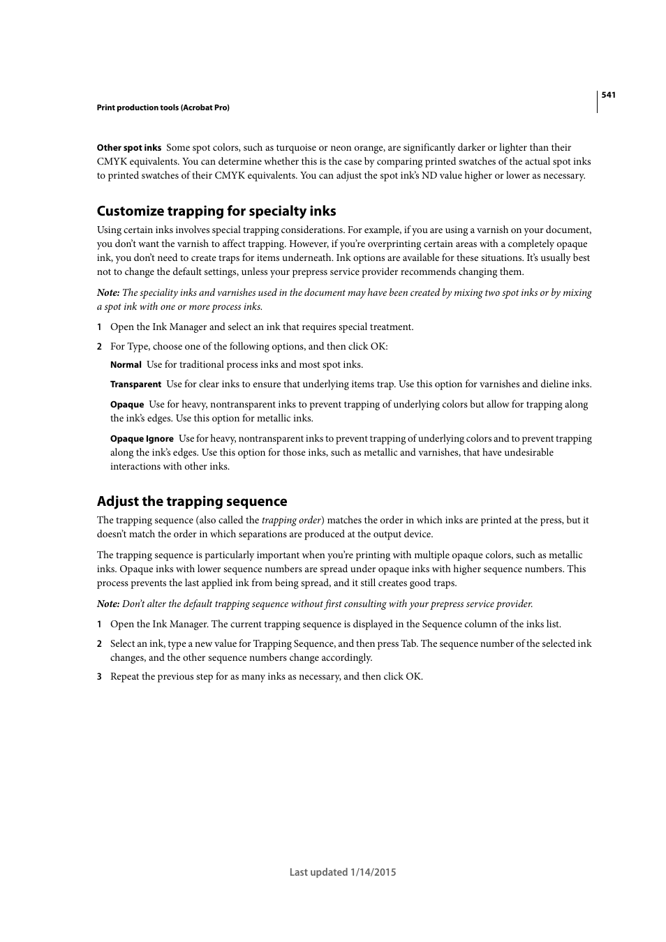 Customize trapping for specialty inks, Adjust the trapping sequence | Adobe Acrobat XI User Manual | Page 548 / 590