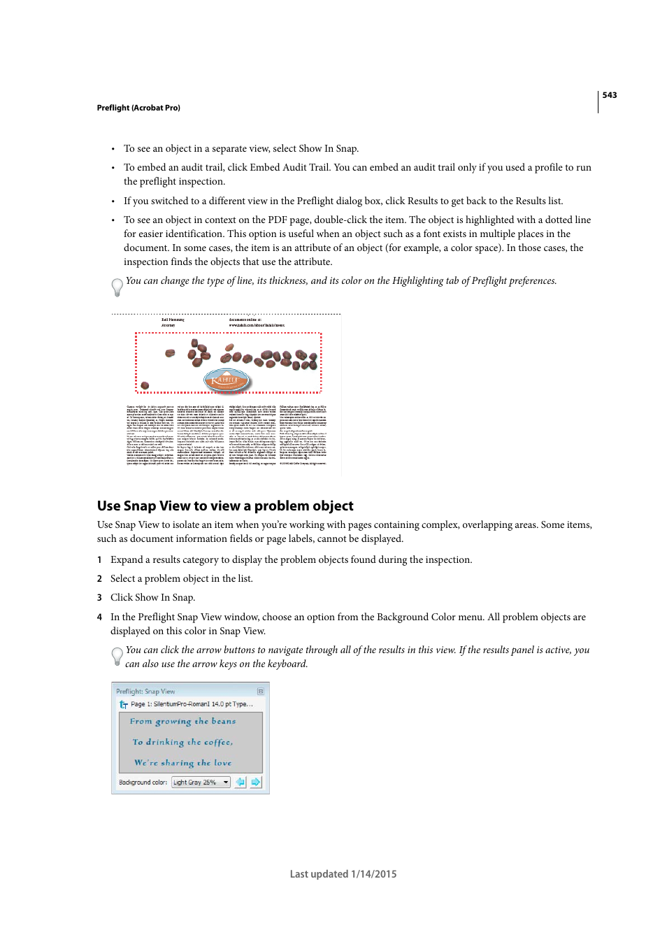 Use snap view to view a problem object | Adobe Acrobat XI User Manual | Page 550 / 590