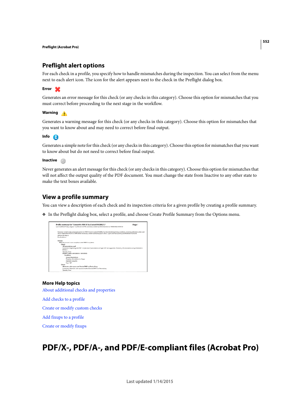 Preflight alert options, View a profile summary | Adobe Acrobat XI User Manual | Page 559 / 590