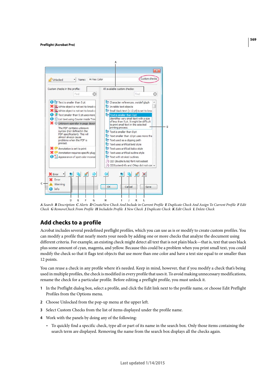 Add checks to a profile | Adobe Acrobat XI User Manual | Page 576 / 590