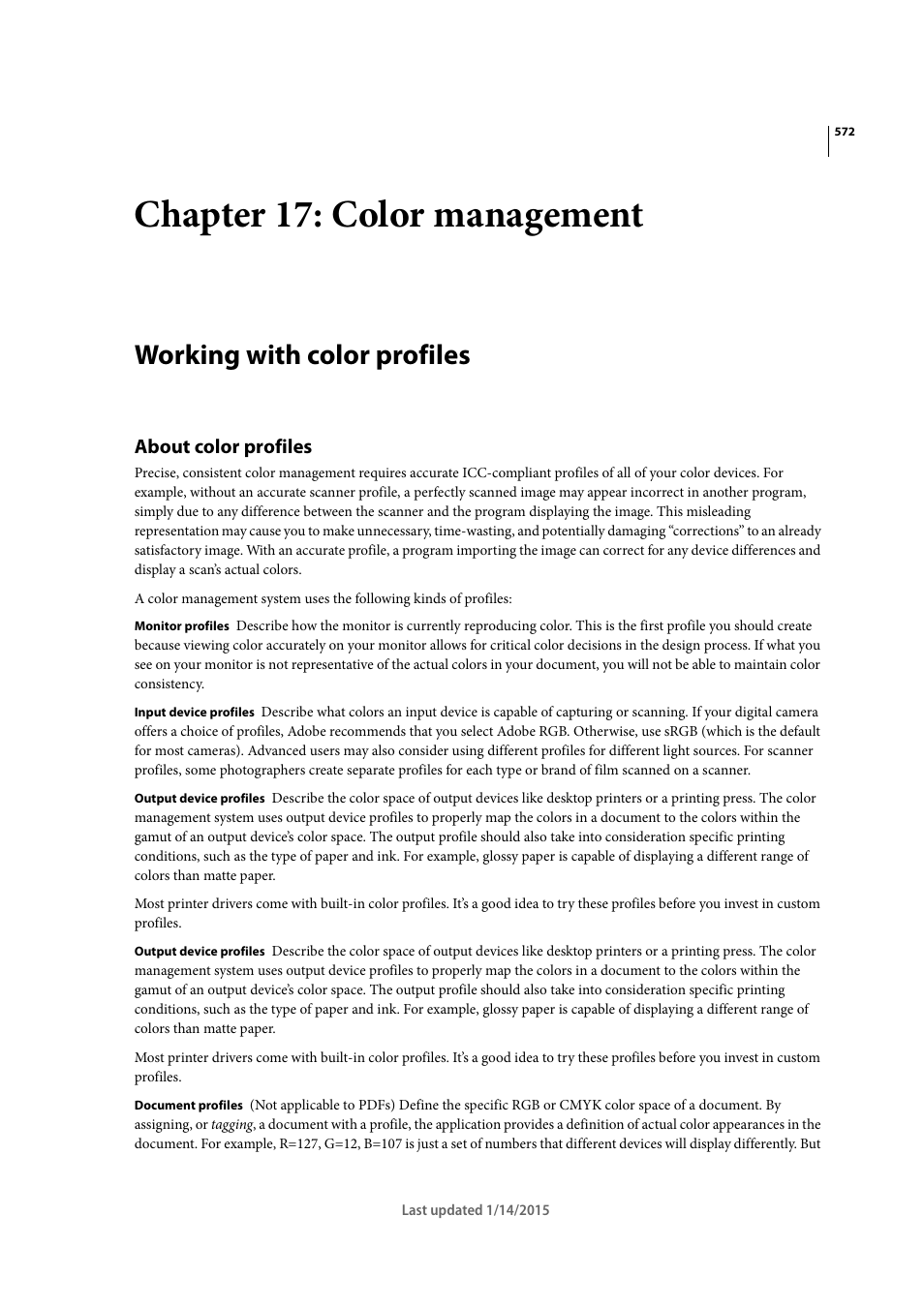 Chapter 17: color management, Working with color profiles, About color profiles | Adobe Acrobat XI User Manual | Page 579 / 590