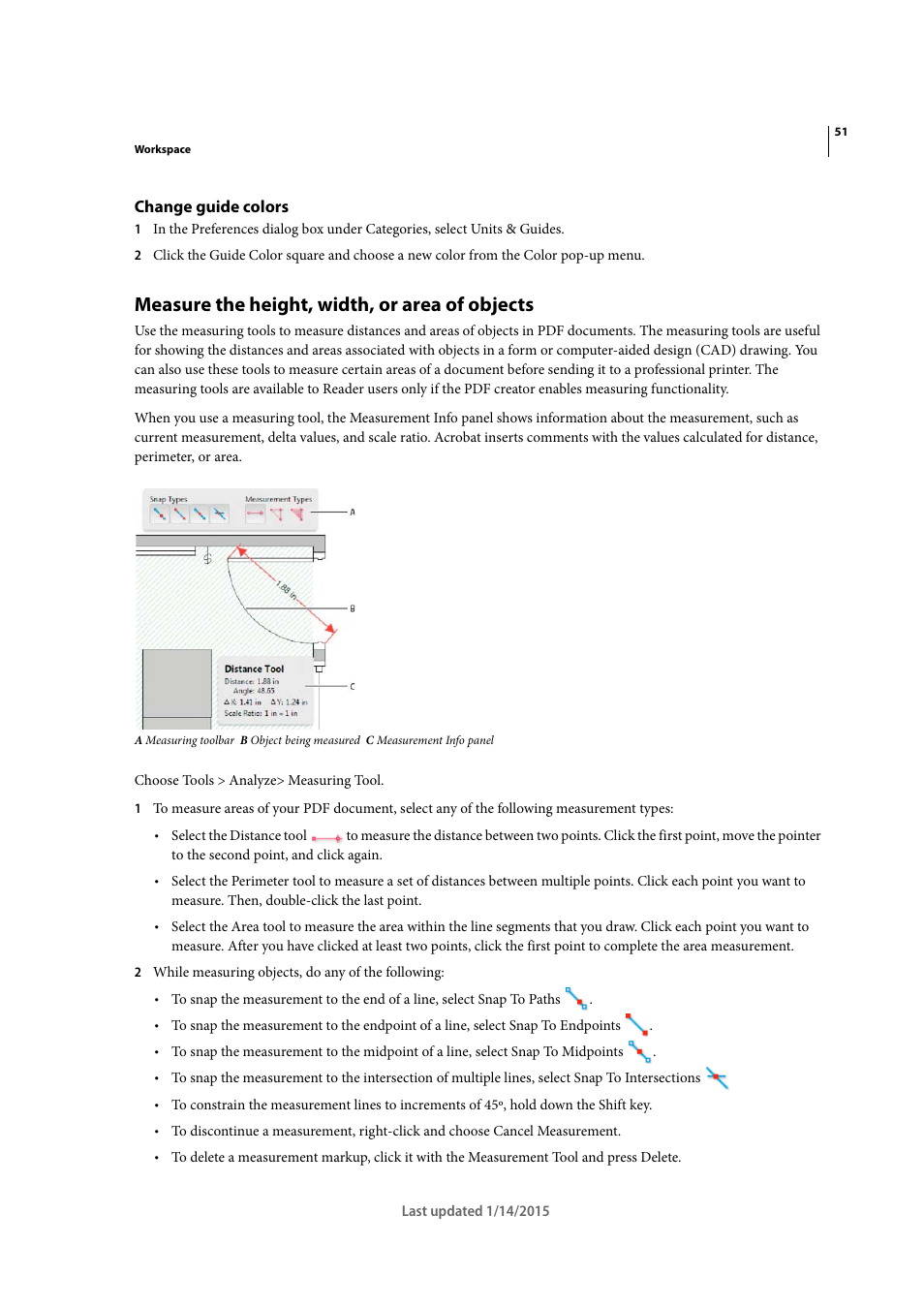 Change guide colors, Measure the height, width, or area of objects | Adobe Acrobat XI User Manual | Page 58 / 590