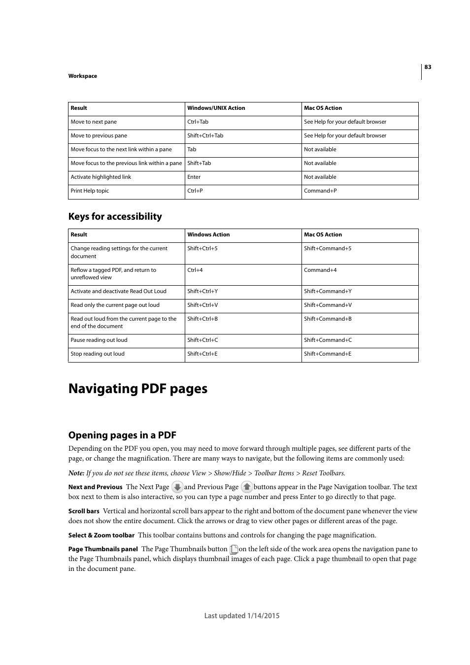 Keys for accessibility, Navigating pdf pages, Opening pages in a pdf | Adobe Acrobat XI User Manual | Page 90 / 590