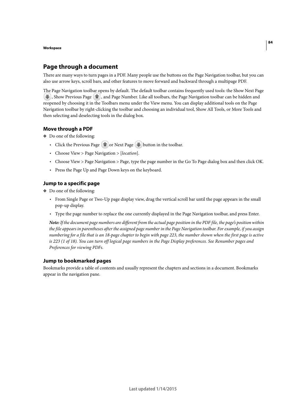 Move through a pdf, Page through a document | Adobe Acrobat XI User Manual | Page 91 / 590