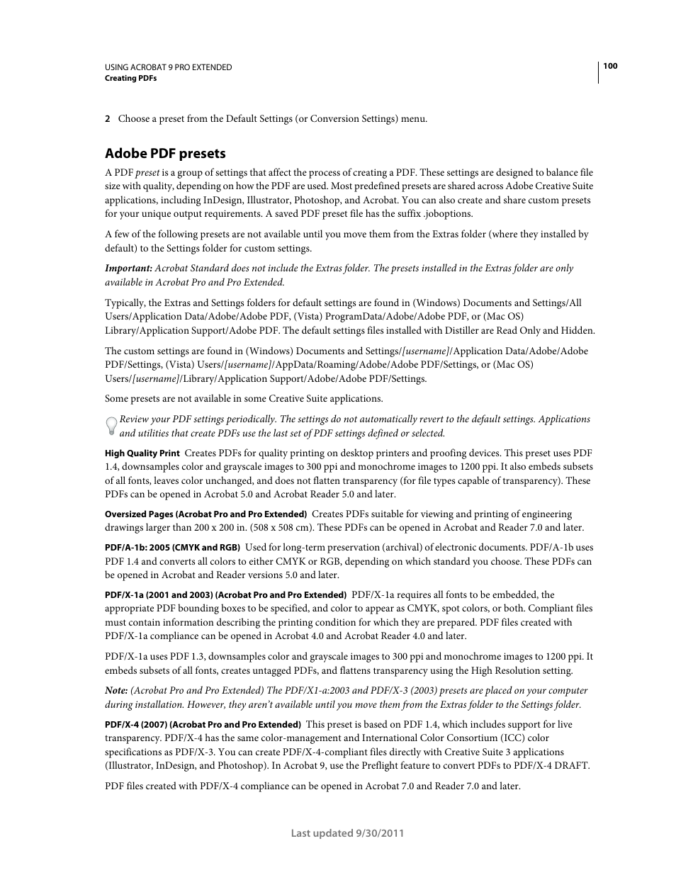 Adobe pdf presets | Adobe Acrobat 9 PRO Extended User Manual | Page 106 / 546