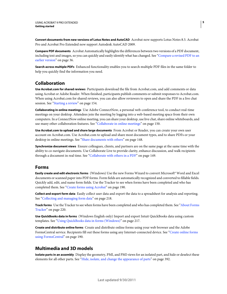 Collaboration, Forms, Multimedia and 3d models | Adobe Acrobat 9 PRO Extended User Manual | Page 11 / 546