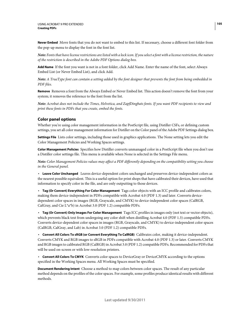 Color panel options | Adobe Acrobat 9 PRO Extended User Manual | Page 111 / 546