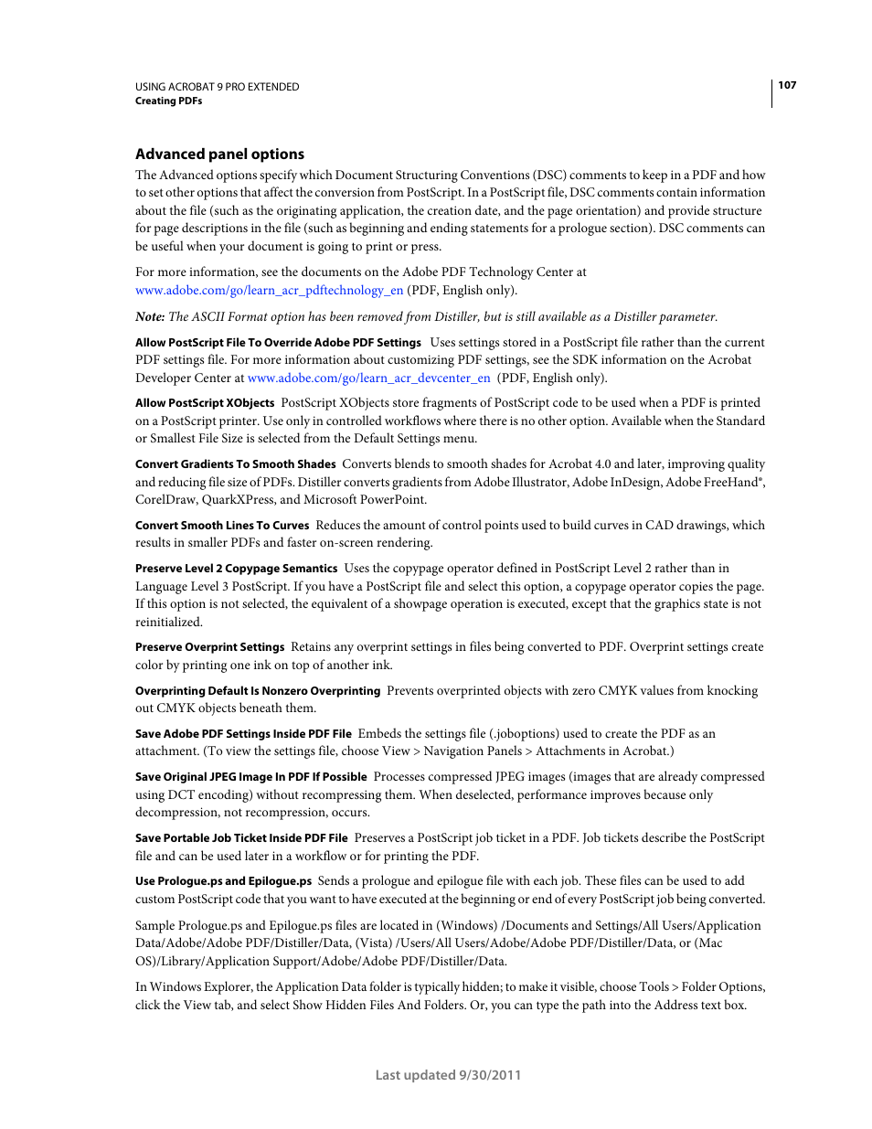 Advanced panel options | Adobe Acrobat 9 PRO Extended User Manual | Page 113 / 546