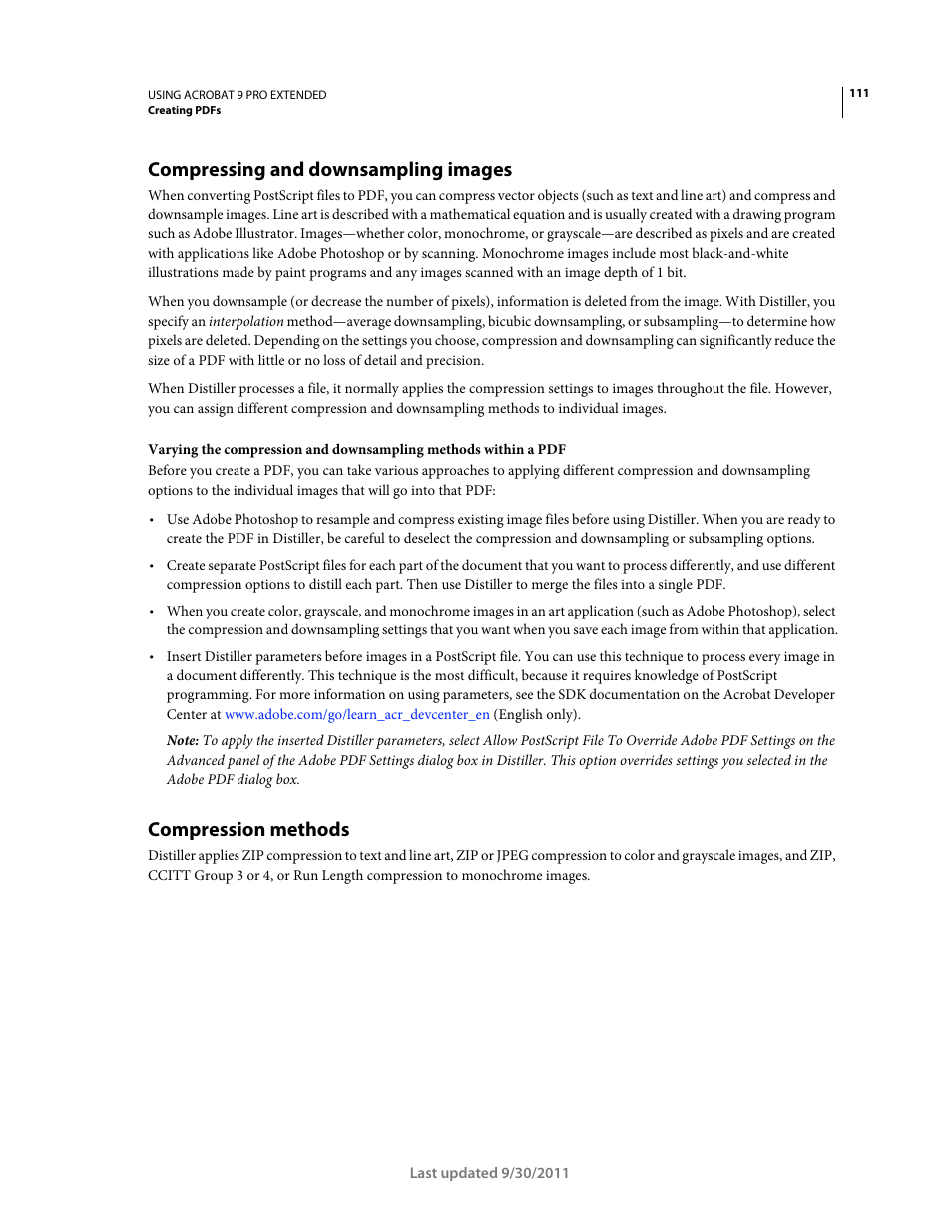 Compressing and downsampling images, Compression methods | Adobe Acrobat 9 PRO Extended User Manual | Page 117 / 546