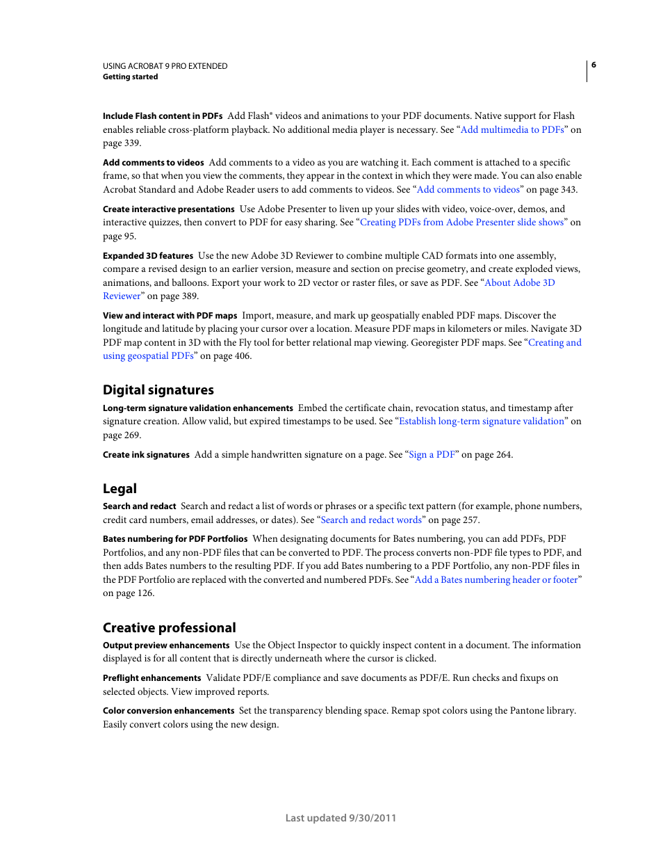 Digital signatures, Legal, Creative professional | Adobe Acrobat 9 PRO Extended User Manual | Page 12 / 546