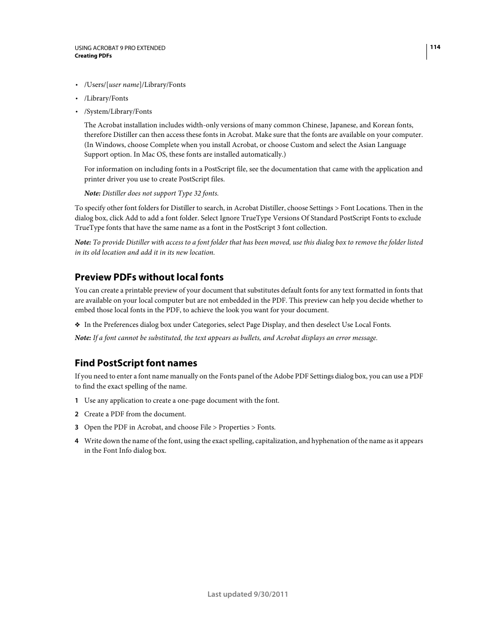 Preview pdfs without local fonts, Find postscript font names | Adobe Acrobat 9 PRO Extended User Manual | Page 120 / 546