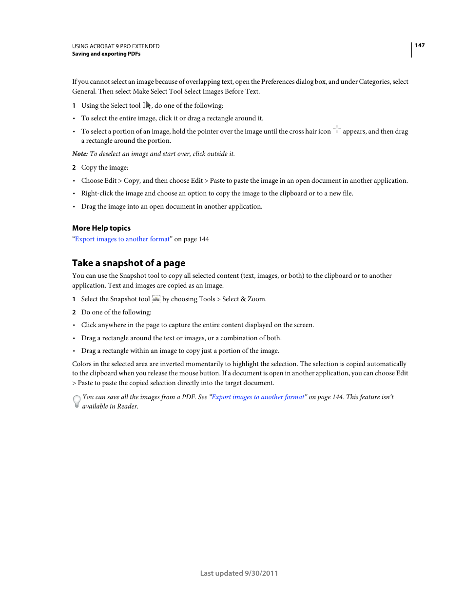 Take a snapshot of a page | Adobe Acrobat 9 PRO Extended User Manual | Page 153 / 546