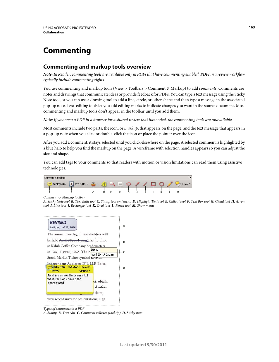 Commenting, Commenting and markup tools overview | Adobe Acrobat 9 PRO Extended User Manual | Page 169 / 546