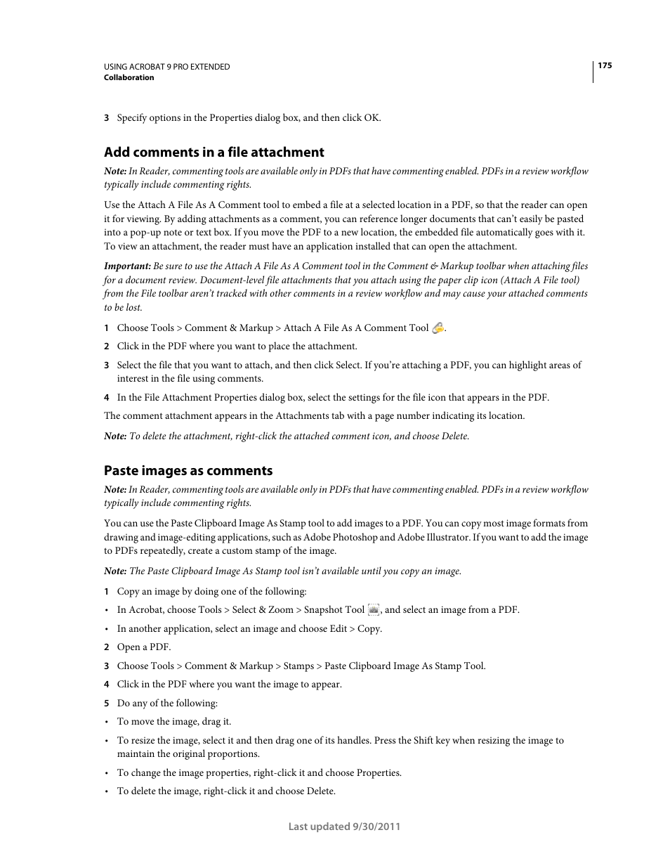 Add comments in a file attachment, Paste images as comments | Adobe Acrobat 9 PRO Extended User Manual | Page 181 / 546