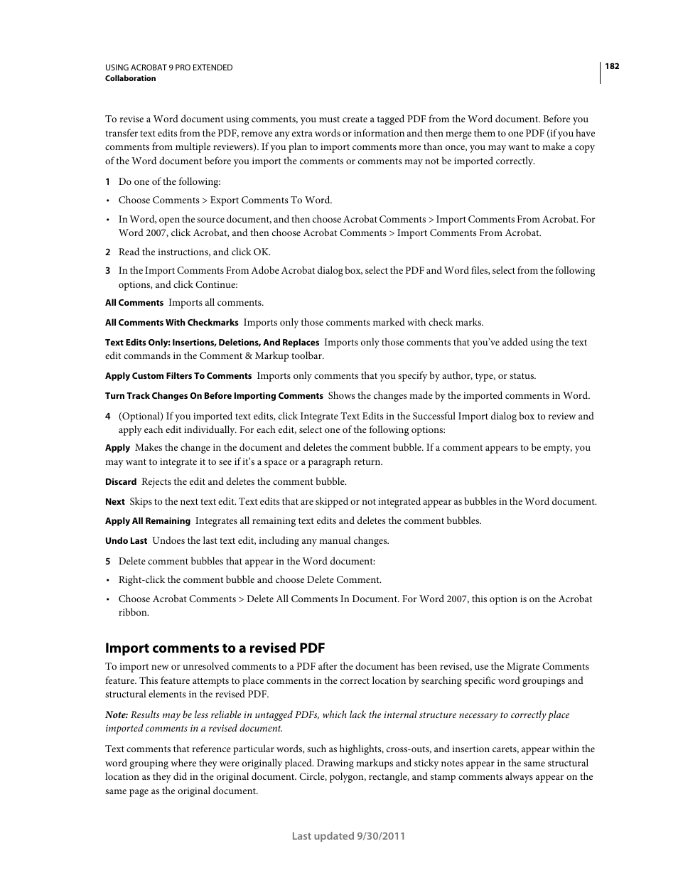 Import comments to a revised pdf | Adobe Acrobat 9 PRO Extended User Manual | Page 188 / 546