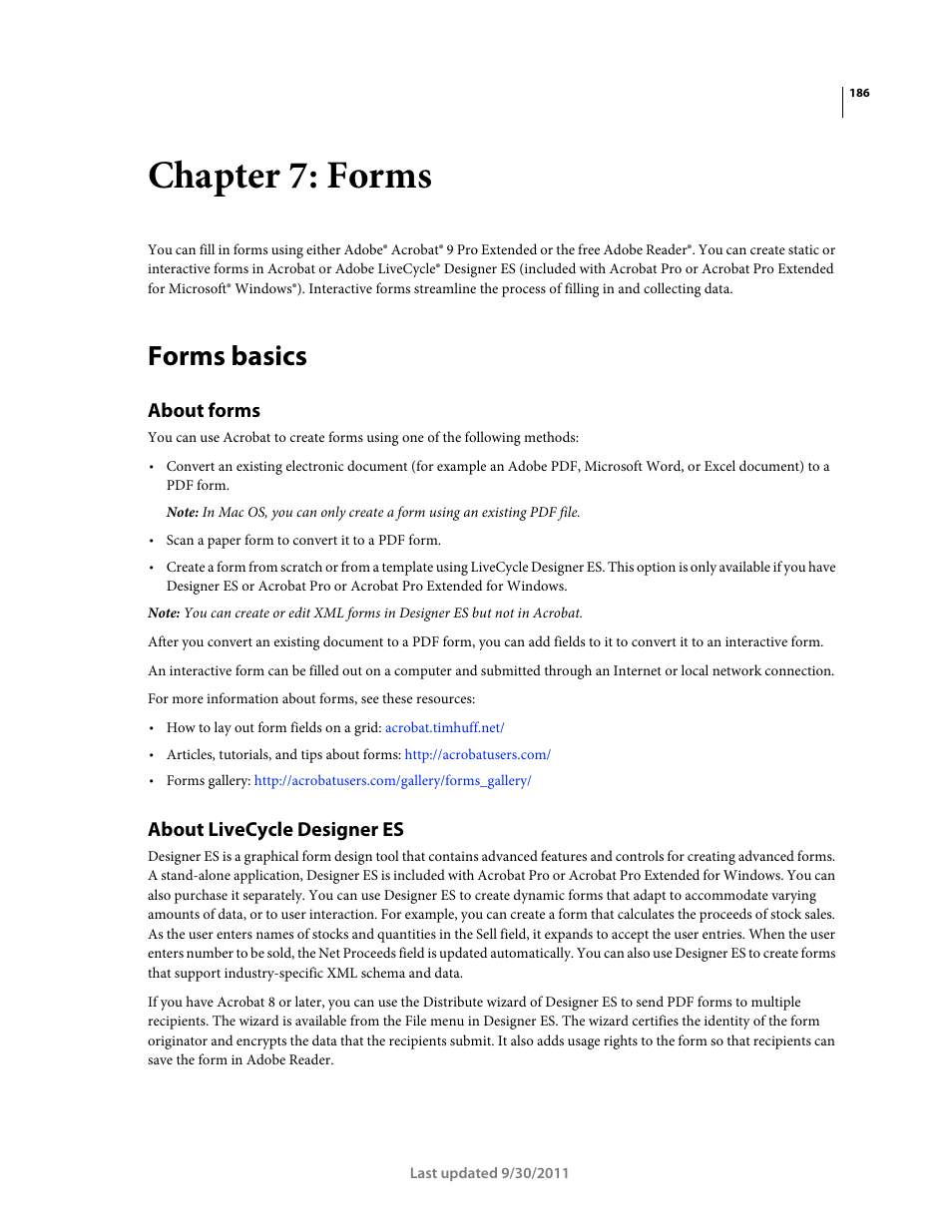 Chapter 7: forms, Forms basics, About forms | About livecycle designer es | Adobe Acrobat 9 PRO Extended User Manual | Page 192 / 546