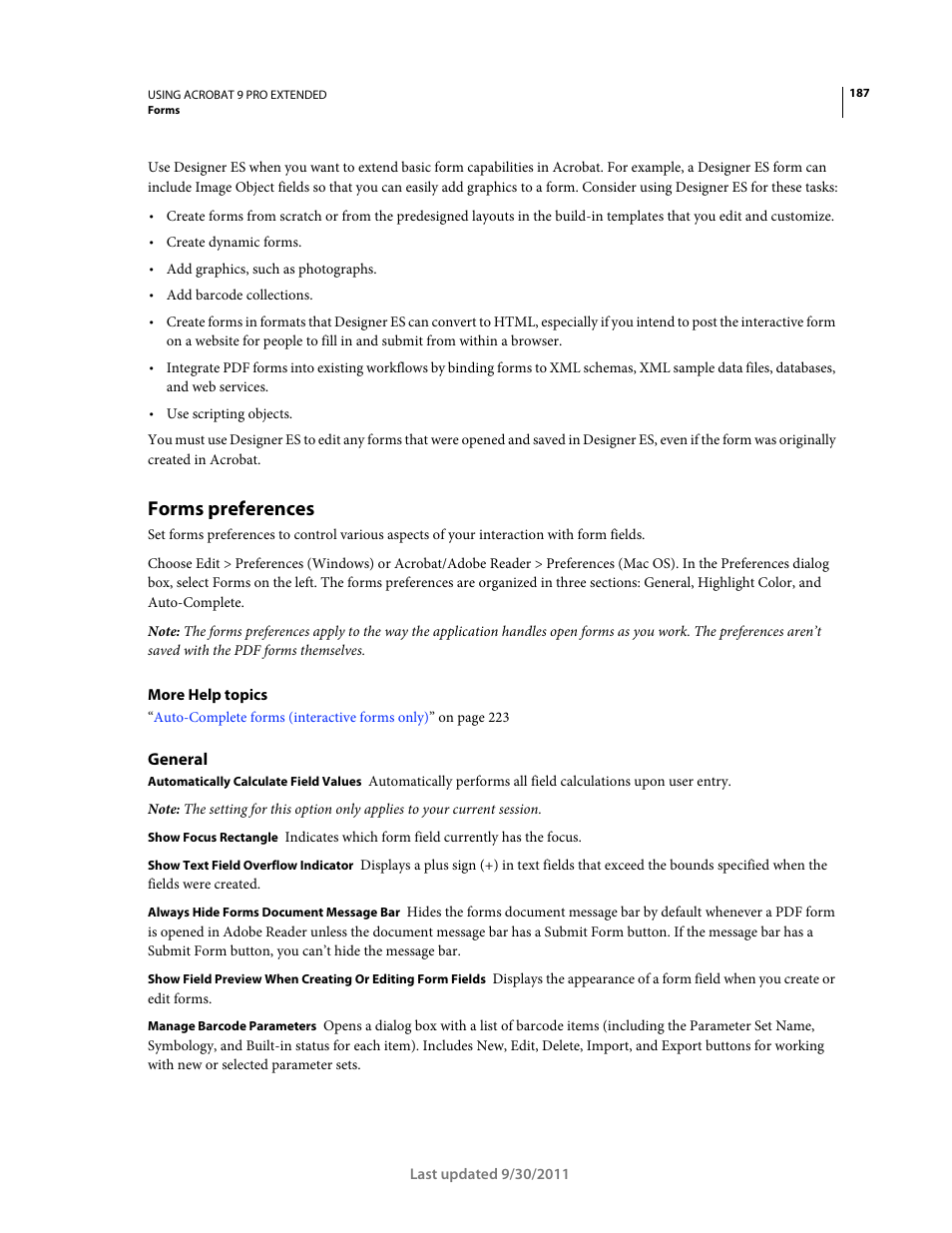 Forms preferences, General | Adobe Acrobat 9 PRO Extended User Manual | Page 193 / 546