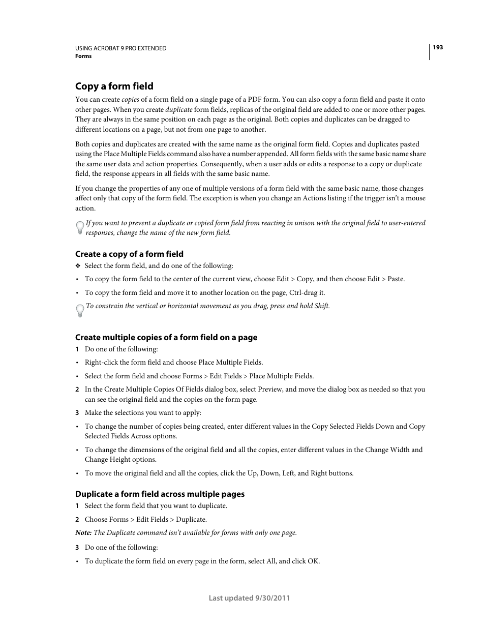 Copy a form field, Create a copy of a form field | Adobe Acrobat 9 PRO Extended User Manual | Page 199 / 546