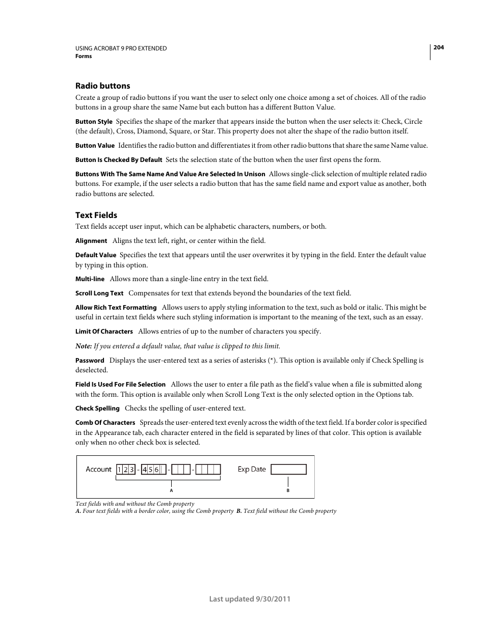 Radio buttons, Text fields | Adobe Acrobat 9 PRO Extended User Manual | Page 210 / 546