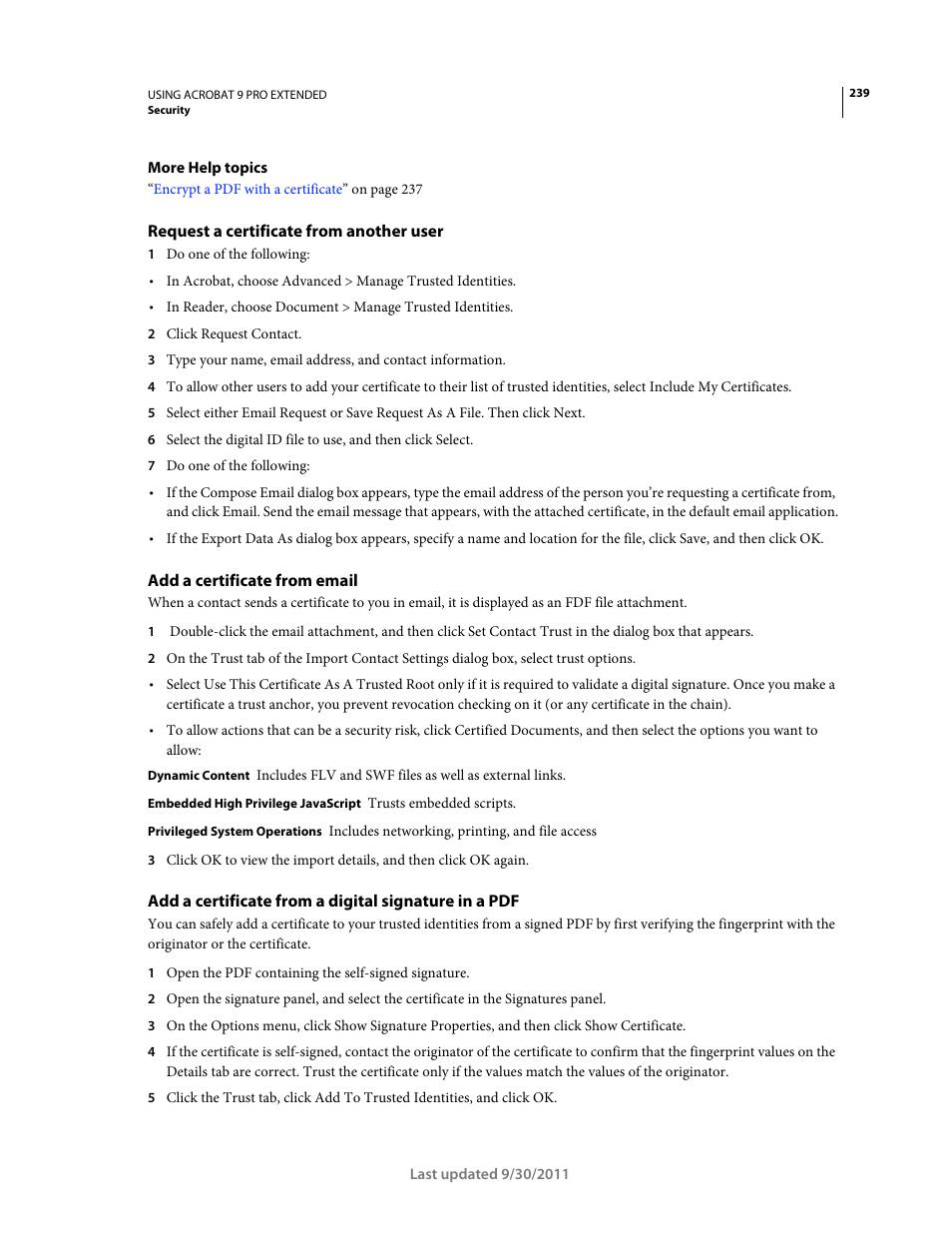 Request a certificate from another user, Add a certificate from email | Adobe Acrobat 9 PRO Extended User Manual | Page 245 / 546