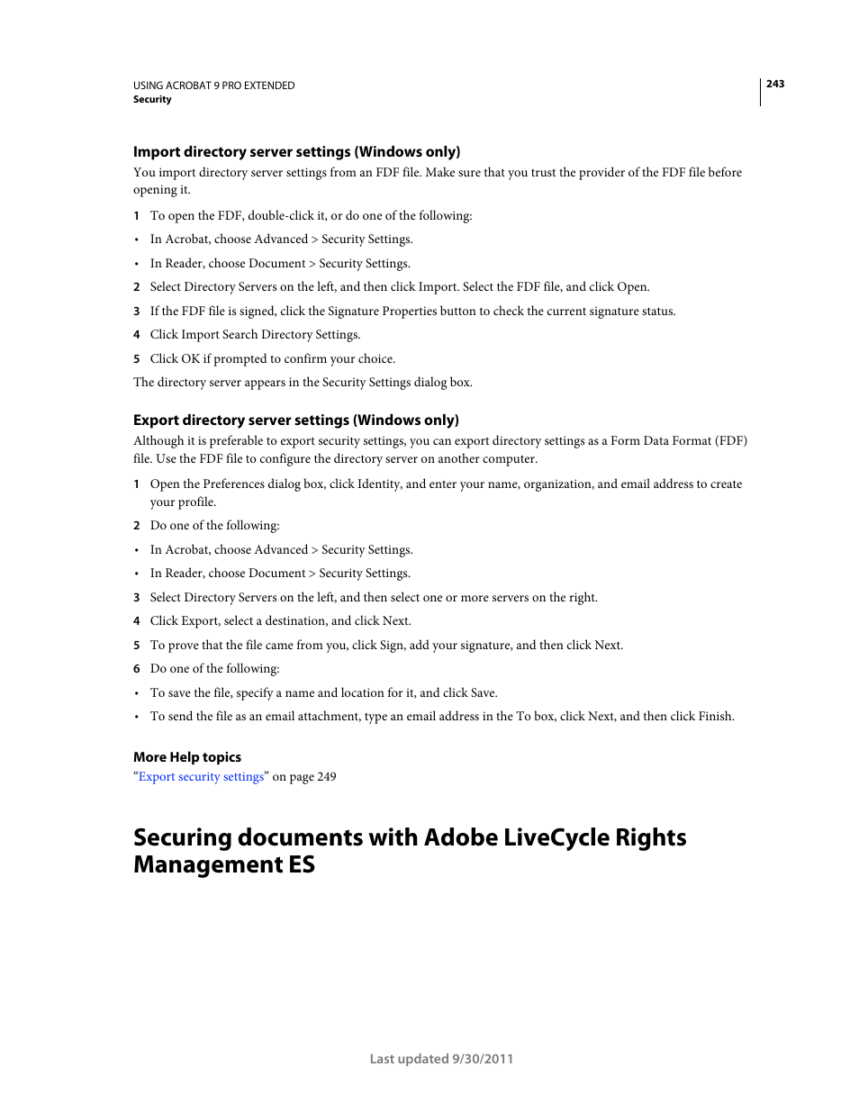 Import directory server settings (windows only), Export directory server settings (windows only) | Adobe Acrobat 9 PRO Extended User Manual | Page 249 / 546